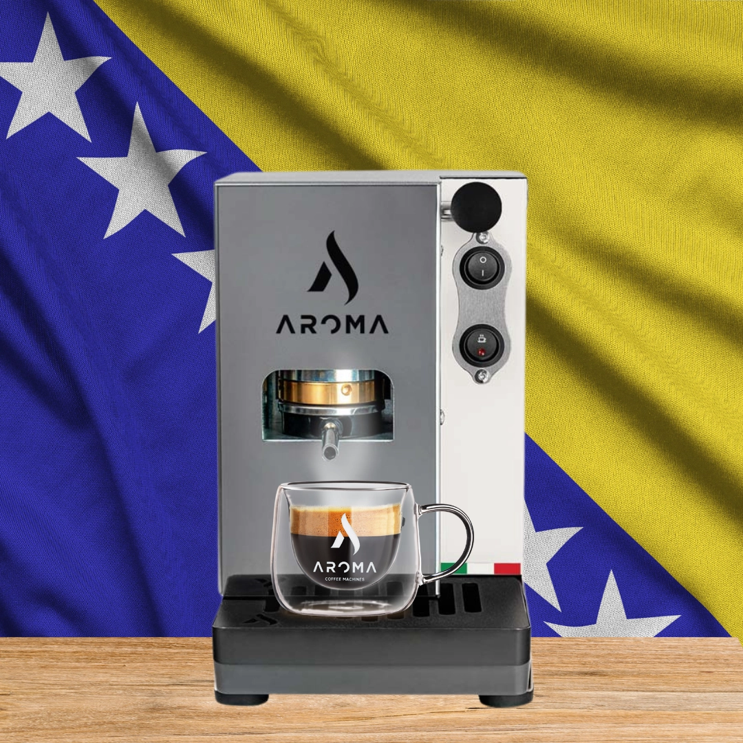 Zastava Bosne i Hercegovine sa Aroma PLus espresso aparatom
